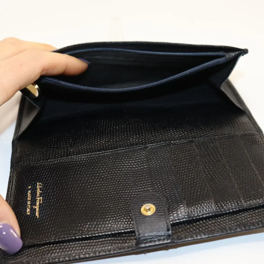 Vintage‎ Salvatore Ferragamo Vara Bow Black Leather Continental Wallet